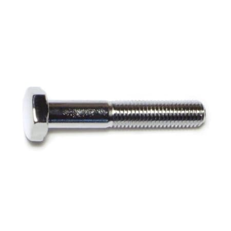 Grade 5, 1/4-28 Hex Head Cap Screw, Chrome Plated Steel, 1-1/2 In L, 10 PK